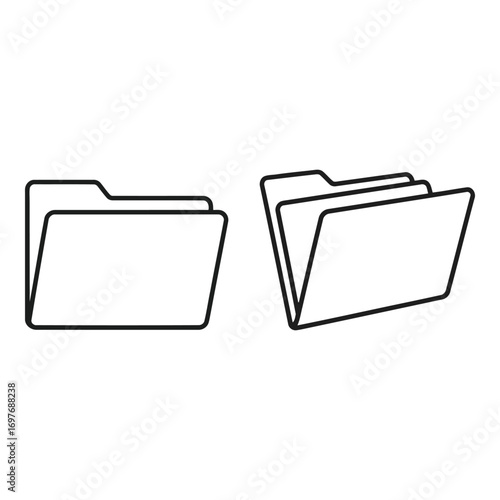 Two simple outline folders open and closed representing organization and data storage vector