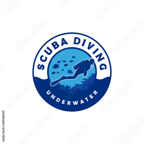 Circle Badge Logo for Scuba Diving Academy Recreation and Tourism Underwater Adventure