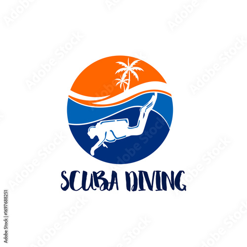 Circle Badge Logo for Scuba Diving Academy Recreation and Tourism Underwater Adventure