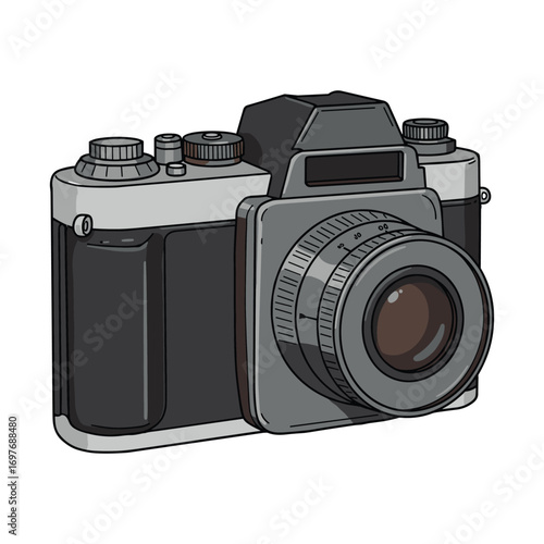 Vintage 35mm film camera with lens and dials illustration – stock vector flat illustration