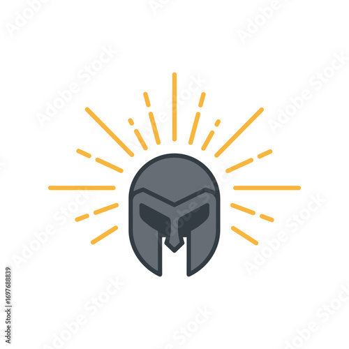 Spartan helmet icon with radiating lines – stock vector flat illustration