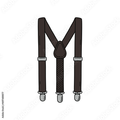 Brown adjustable suspenders with silver clips – stock vector flat illustration