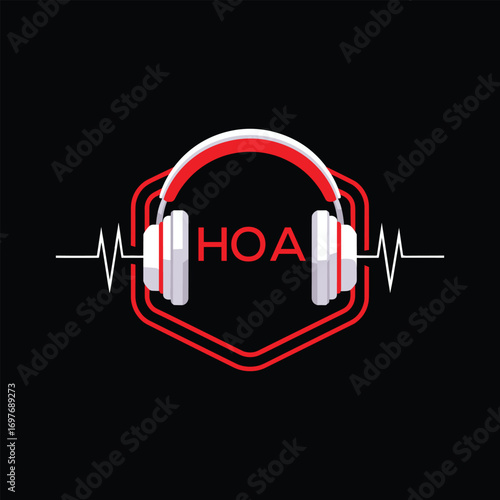 HOA  Headphone Company logo. HOA Modern Music logo design for entrepreneur and business. HOA Entertainment Branding best icon.
