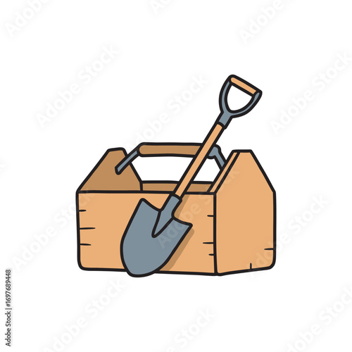 Garden tool box with shovel – stock vector flat illustration