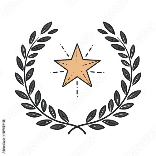 Laurel wreath with central star illustration symbolizing achievement and honor – stock vector flat illustration