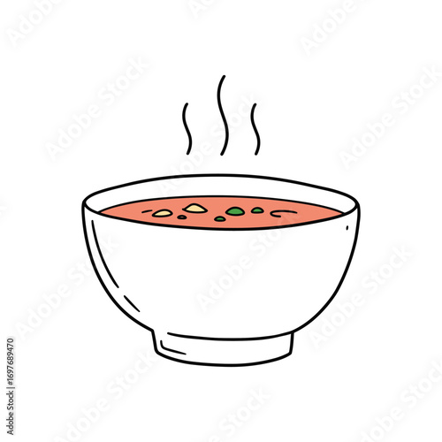 Hot bowl of tomato soup with vegetables – stock vector flat illustration