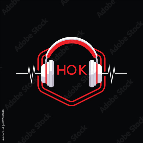 HOK  Headphone Company logo. HOK Modern Music logo design for entrepreneur and business. HOK Entertainment Branding best icon.
