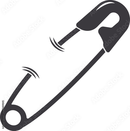 safety pin icon.Opened and closed pin.Needle and Safety Pin Icon on Black and White Vector Backgrounds.Realistic Metal Safety Pin Vector silhouette editable stroke on transparent background.