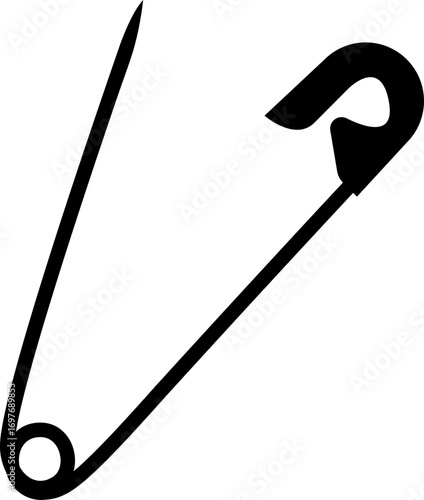safety pin icon.Opened and closed pin.Needle and Safety Pin Icon on Black and White Vector Backgrounds.Realistic Metal Safety Pin Vector silhouette editable stroke on transparent background.