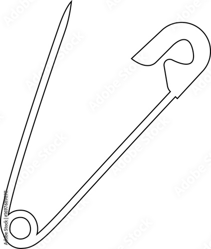 safety pin icon.Opened and closed pin.Needle and Safety Pin Icon on Black and White Vector Backgrounds.Realistic Metal Safety Pin Vector silhouette editable stroke on transparent background.