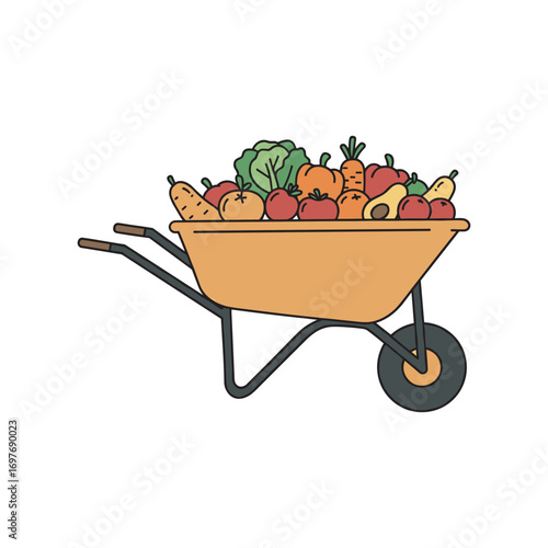 Wheelbarrow filled with fresh vegetables illustrating harvest abundance – stock vector flat illustration