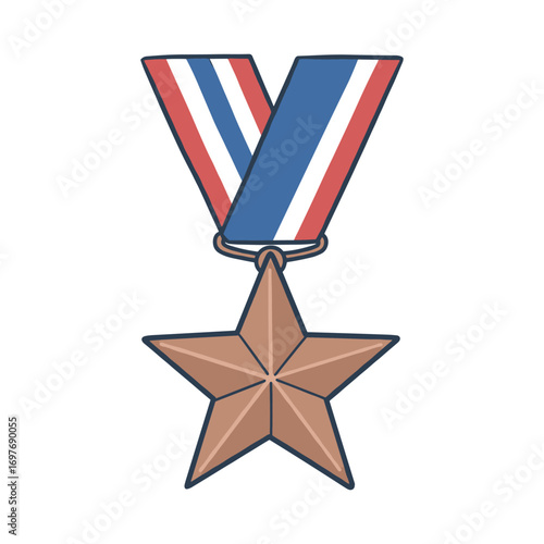 Bronze star medal with patriotic ribbon – stock vector flat illustration