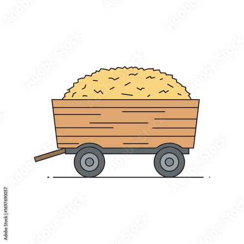 Wooden hay wagon illustration with straw bales on wheels – stock vector flat illustration