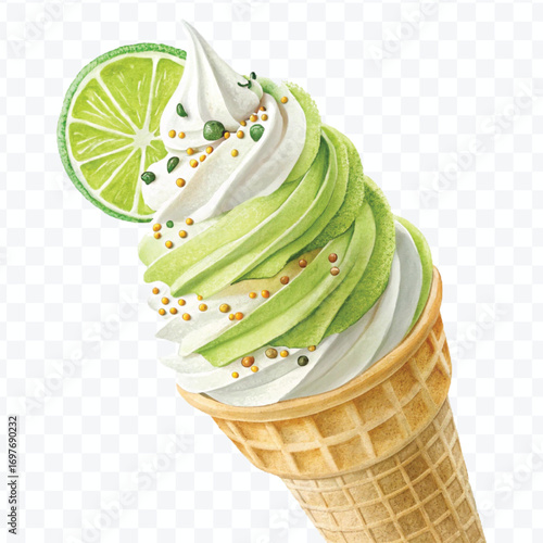 realistic delicious scoop of  vanilla ice cream in in different color style isolated on transparent background