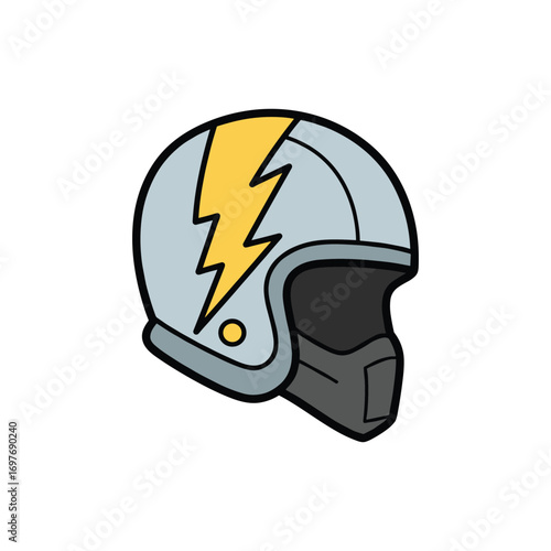 Retro cartoon motorcycle helmet with lightning bolt design – stock vector flat illustration