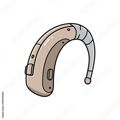 Digital hearing aid device in tan and gray with adjustable features for enhanced auditory support – stock vector flat illustration