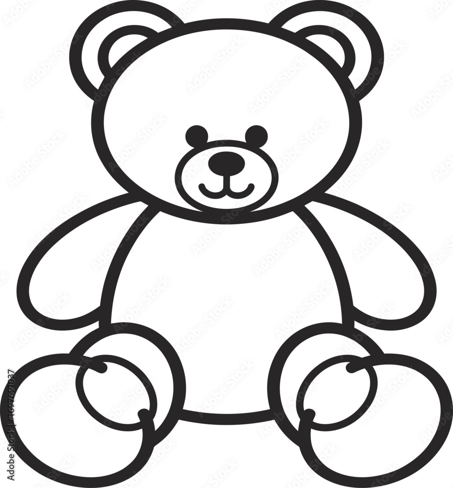 Obraz premium Minimal Teddy Bear Line Art Vector in Sitting Pose for Kids