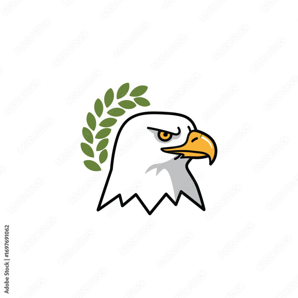 Obraz premium Majestic eagle head illustration with laurel design – stock vector flat illustration