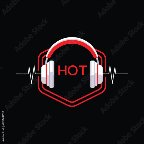 HOT  Headphone Company logo. HOT Modern Music logo design for entrepreneur and business. HOT Entertainment Branding best icon.
