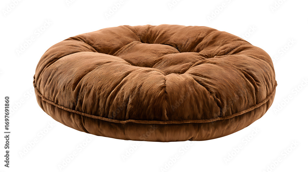 Obraz premium Large, plush floor cushion, earthy brown, with visible stitching, isolated on Transparent background,