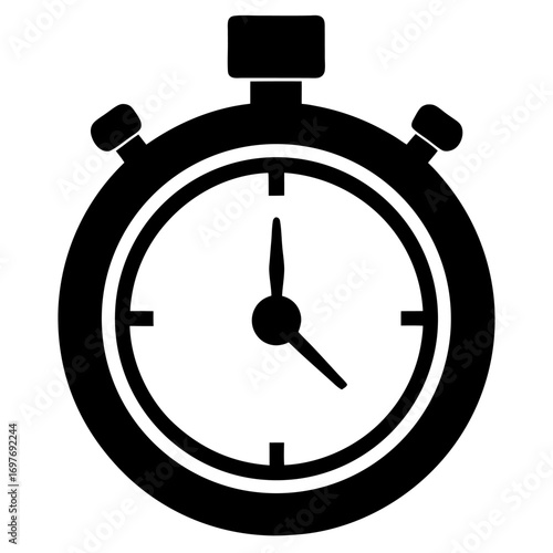 Single stopwatch black and white vector icon on white background.