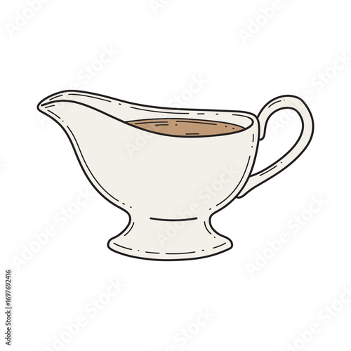 Illustration of a gravy boat filled with brown sauce – stock vector flat illustration