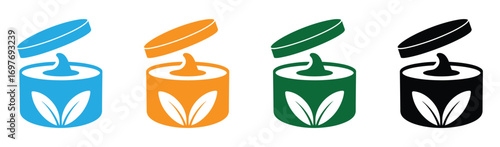 Cream jar  vectors icons set in filled and strokes on white background