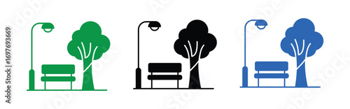 Set of  silhouette icons related to park. Flat black and coloring icon collection. Editable filled design art. Vector illustration.