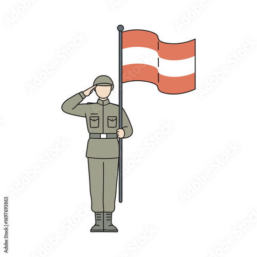 Male soldier saluting with austrian flag in uniform – stock vector flat illustration