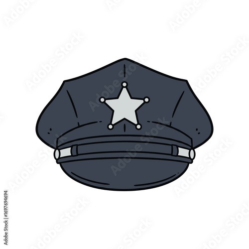 Cartoon police officer cap with star emblem – stock vector flat illustration