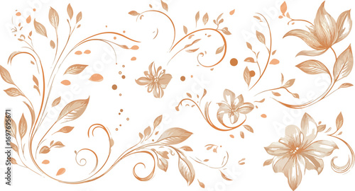 Elegant vintage floral scrollwork and botanical elements in a soft delicate watercolor style