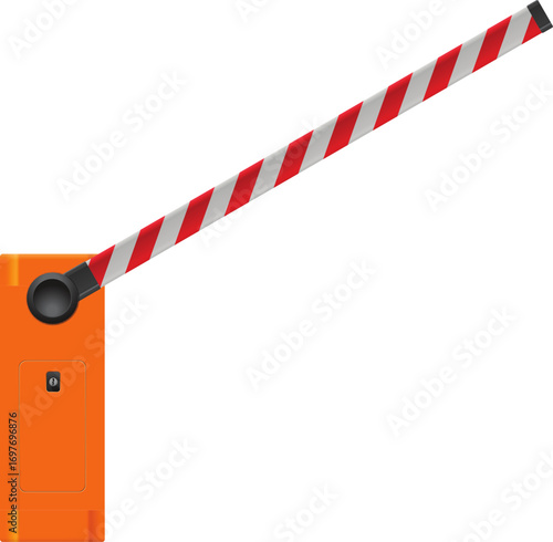 Vector of automatic boom barrier. Realistic vector illustration of a closed automatic boom barrier for security and traffic control. Parking Barrier. Entry barrier for parking