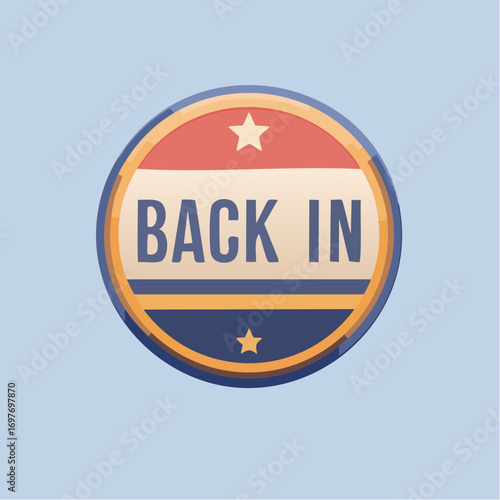 Circular Pixel Art Back In Badge on Blue