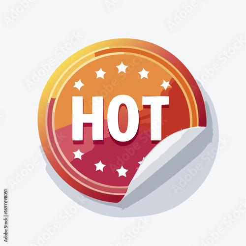 Round Hot Sticker With Gold Border And Stars
