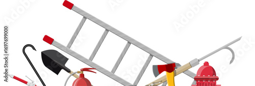 Vector of Fire equipment. Safety Equipment Icons. Isometric Flat icon of safety and protection: fire extinguisher, fire blanket, heat-resistant gloves. 