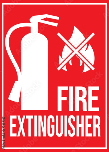 Fire extinguisher sign vector illustration. Red Fire extinguisher. Firefighters tools for flame fighting attention colored vector symbol for fire station, Fire extinguisher sign, vector illustration. 