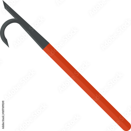 Vector of Metal fire poker for coals hook for freight load cargo opening hatches hand transport pull box crate with wood concept rabble contour outline line icon black color vector illustration. 
