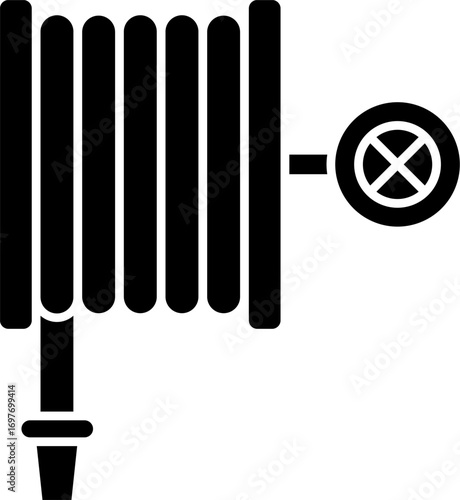 Silhouette vector of Fire hose coil. Black Fire Hose Reel. Solid fire hose reel flat design on White Background. 