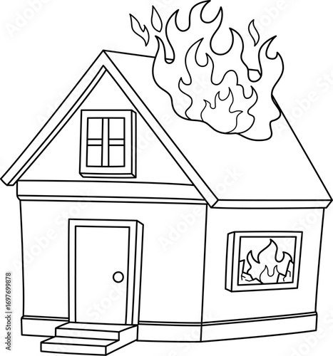 vector of house on fire. A modern house on fire icon. Fire in a house. Fire Insurance Vector Illustration. House on fire with flame and smoke come out from window. Vector of a burning house on fire