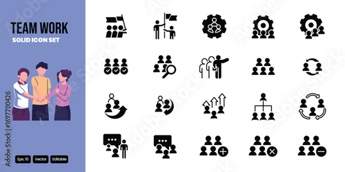 team work solid icon set vector design good for web and mobile app