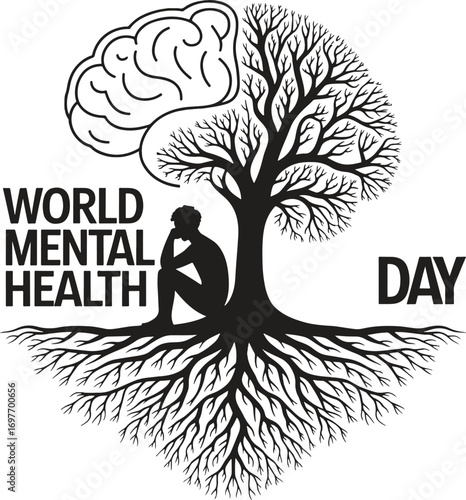 World Mental Health Day Tree Brain Illustration
