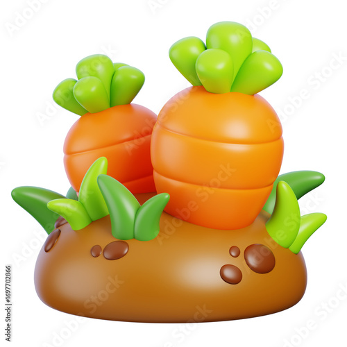 Growing carrots 3d render icon. Farming and gardening concept.