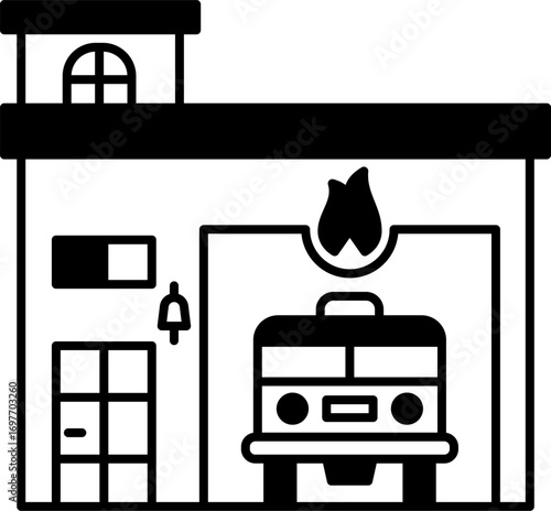 Fire station icon vector illustration. Fire station building exterior outline. Line Art Fire Station Design A simple representation of a fire station for coloring pages. 