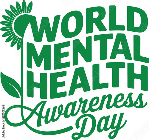 World Mental Health Awareness Day Green Sunflower Design
