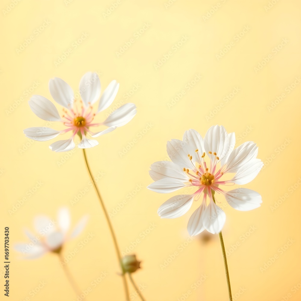Obraz premium Beautiful bouquet of white chrysanthemum and daisy flowers against a vibrant pink and red background
