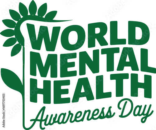 World Mental Health Awareness Day Green Sunflower Design
