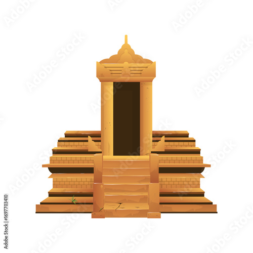 Ancient building structure architecture with golden temple entrance and stairs