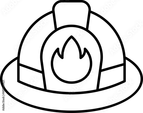 Firefighter helmet icon. Vector of fireman helmet. Firefighter cap. Line art vector of a fireman helmet. Icon of Fireman hat. Fireman hat icon representing firefighter helmet used for emergency safety