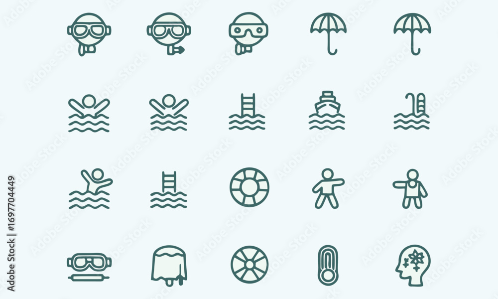 Fototapeta premium Swimming And Summer Icon Set