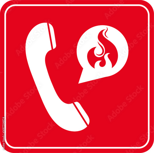 fire-related emergency call. Fire Emergency Telephone. Emergency Fire Call Sign Vector. Stock Illustration. Isolated